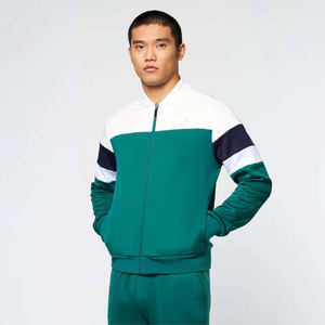 Ensemble de survêtement vert uni personnalisé avec panneaux blancs et bleu marine, veste zippée intégrale et pantalon, ensemble athlétique deux pièces pour hommes, 100% polyester polaire - Product Image 6