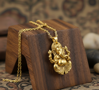 Collier pendentif Ganesha en acier inoxydable, fait main, vintage, bijoux spirituels hindous, chaîne à maillons rhodiés, plaqué or 24 carats, cadeau pour femme