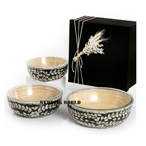 Ensemble de trois bol de service en nacre classique élégant en gros de luxe nouveau bol à soupe en bois - Product Image 2