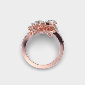 Anillo de Diamantes en Racimo para Mujer, Diseño Elegante Estilo Art Deco Vintage con Diamantes Cultivados en Laboratorio con Corte Marquise y Redondo - Product Image 3
