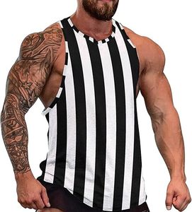Débardeur Homme Edgeco International Noir et Blanc à Rayures Tendance – Décontracté, Sans Manches, Musculation, Sport, Écologique et Respirant - Product Image 1