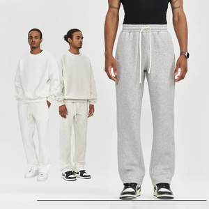 Pantalones de chándal de felpa francesa de algodón pesado de alta calidad personalizados, pantalones de chándal bordados con cordón liso 350 GSM para hombres - Product Image 2