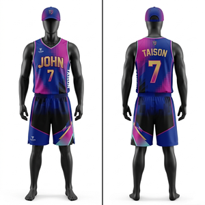 Ensemble de maillot et short de basketball pour homme en polyester mesh GSM premium, noir et rouge à rayures fines, avec logo personnalisé par transfert thermique. - Product Image 4