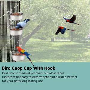 High Quality Portable Stainless Steel Bird Coop Cup with Hook Holder Bird <b>Cage</b> Feeder Water Bowl for Sparrows and Parrots - Product Image 5