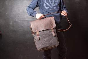 <b>Waxed</b> <b>Canvas</b> Backpack Leather and Travel Bag Weatherproof Handmade LCB-0042 - Product Image 2