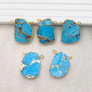Venta al por mayor DIY encantos de piedras preciosas para la fabricación de joyas Mohave turquesa forma de lujo colgante doble fianza cobre galvanizado Cristiano - Product Image 1