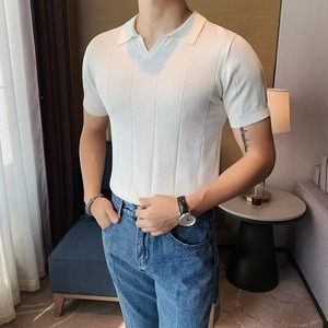 Polo de Golf para hombre de punto de seda de hielo transpirable fino de verano a la moda, Polo informal holgado de media manga de punto para hombre - Product Image 6