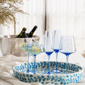 Flûte à champagne en verre transparent avec accent bleu élégant, pied fin, verrerie de mariage, verre à vin pour bar et clubs, gobelet à champagne - Product Image 3