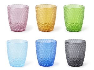 Juego de 6 vasos resistentes hechos a mano de 30 cl (10 fl oz) de vidrio multicolor moderno para bebidas frías de Excelsa - Product Image 3