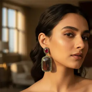 "Glamorous Ruby & <b>Sapphire</b> <b>Drop</b> <b>Earrings</b> for Women's Wedding & Party Jewelry 18K & 14K Gold Plating Trendy Design" - Product Image 3