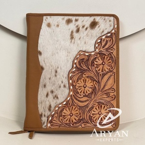A4 Suministros de oficina para negocios Cuero mecanizado a mano Logotipo personalizado Carpeta de anillas para documentos Carpeta de archivos Cuero de vaca genuino Padfolio - Product Image 1
