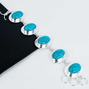 Pulsera de piedras preciosas turquesa azul sólida plata de ley 925 hecha a mano estilo bohemio pieza llamativa regalo para mujer - Product Image 1
