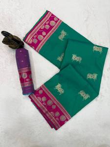 Nouvelle arrivée du fabricant, sari indien de créateur, vêtements de fête pour femmes, sari en soie douce fantaisie, longueur de 5,5 mètres, qualité d'exportation - Product Image 4