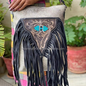 New Best Seller Hand Tooled Leather Women Crossbody Shoulder Bag Cowhide Leather Fringe Conceal Carry Genuine Leather Handbags - Product Image 2