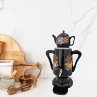 Bouilloire électrique rétro en acier inoxydable noir à double poignée, design floral, style arabe, contrôle de la température, pour la maison et l'hôtel