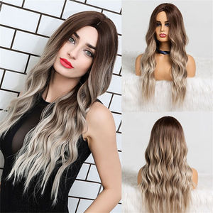 คุณภาพสีน้ําตาลพร้อมสีบลอนด์เน้นผมผ้าไหมด้านบนวิกผมมนุษย์แบบไม่มีกาววิกผมมนุษย์ลูกไม้เต็มรูปแบบ - Product Image 4