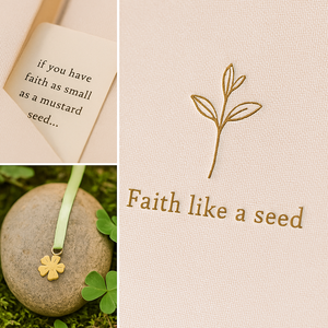 LABON Faith Like a Seed Oración Diario Crema Cubierta de tela Hoja de oro Diseño de plantas Cuaderno de escrituras cristianas con cinta verde - Product Image 2