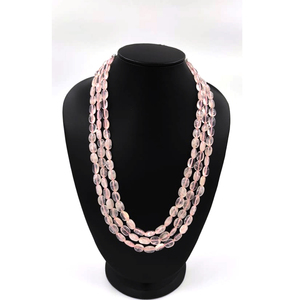 Collar de cuarzo rosa Natural, cuentas ovaladas de 12x10mm de longitud, 24 pulgadas, 3 capas - Product Image 3