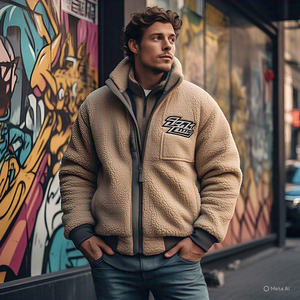 High Quality New Design Custom Logo Winter Colors Stand Oversize Eco-Friendly Breathable <b>Sherpa</b> <b>Fleece</b> Jacket for <b>Men</b> Wholesale - Product Image 4