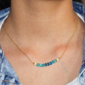 GOODSTONE JEWELS Collar de Plata de Ley 925 para mujer con cuentas de barra de ópalo Paraiba natural 16 pulgadas relleno de oro amarillo - Product Image 3