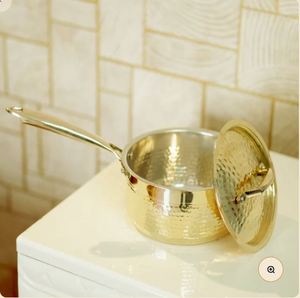 Brass Saucepan with Tincoated <b>Lid</b> Copper and Zinc Made Saute <b>Pans</b> Excellent Quality - Product Image 2