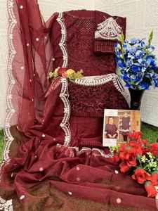 Organza หนักพร้อมลําดับการเย็บปักถักร้อยชุดทํางานชาวปากีสถานสําหรับงานปาร์ตี้และงานแต่งงานมีจําหน่ายในราคาไม่แพง - Product Image 2