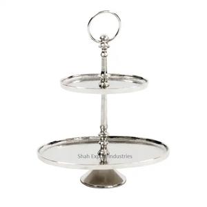 Attractive Design Silver Round Aluminum 2 <b>Tier</b> <b>Cake</b> <b>Stand</b> for Wedding & Engagement Parties <b>Cake</b> <b>Stand</b> With Ring Handle - Product Image 1