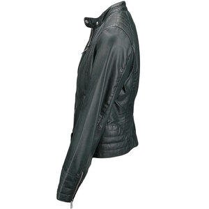 Femmes haut tendance personnalisé automne hiver vestes en cuir solide col tournant conception manches longues respirant doublure en Satin - Product Image 2