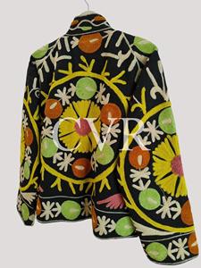 Abrigo con Cuello Mandarín Bordado a Mano con Diseño Floral, Talla Grande, Estilo Bohemio Informal para Mujer, Ropa Exterior de Otoño con Cierre de Cremallera y Manga Larga - Product Image 3