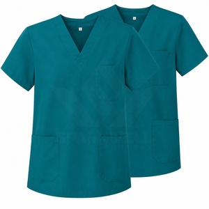 Women's <b>Purple</b> V-Neck <b>Scrub</b> Top Short Sleeve Cotton Polyester Blend Woven Breathable Multi Pocket Medical Hospital Nursing Work - Product Image 3