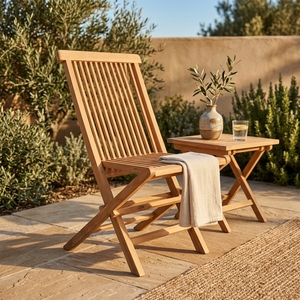 Chaise pliante d'extérieur en teck massif à lattes pour jardin, terrasse, salle à manger – Design compact et portable, décoration artistique - Product Image 3