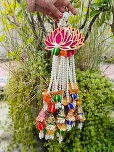 Vente en gros de fleurs de lotus rose perle glands tentures murales pour HomeTemple Diwali mariage et festival décor Kamal chaîne toile de fond - Product Image 5