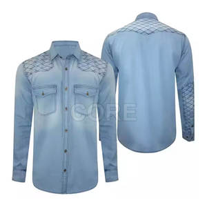 Vente en gros de chemise en jean pour hommes 2025 conception personnalisée bas quantité minimale de commande pas cher prix chemise en jean pour hommes - Product Image 3