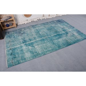 Tapis en laine turque moderne vintage de 5x8,4 pieds Rectangle classique de grande surface avec motif patchwork bleu Style de couloir en latex - Product Image 3