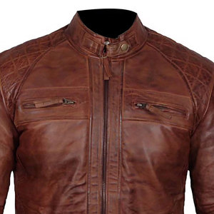 Chaquetas de cuero ajustadas para hombre Chaqueta marrón Chaqueta de cuero de vaca de moda de Pakistán de alta calidad para hombre - Product Image 3