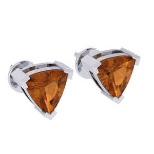 Trillion Cut <b>Citrine</b> Gemstone (November Birthstone) Stud <b>Earring</b> White Gold Plated Sterling Silver 7.45mm 1.6gm Jewelry - Product Image 3