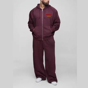 Vêtements de sport en gros d'usine, ensemble de survêtement pour homme uni, design ample, veste à fermeture éclair écologique et pantalon de jogging à jambe droite, ensemble 2 pièces - Product Image 4