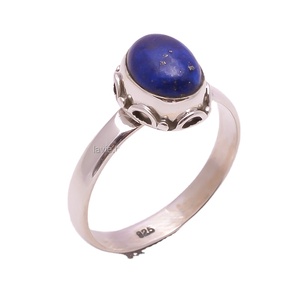 Handmade 925 Sterling Silver <b>Rings</b> Natural Lapis Gemstone Classic <b>Indian</b> Engagement Wedding Jewelry for Gift for Engagement - Product Image 1