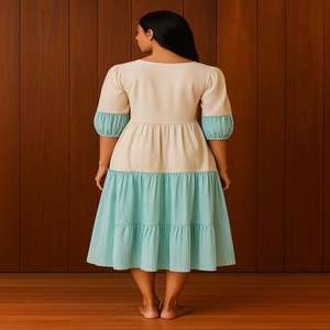 Robe longue à manches longues et col rond, style occidental, pour le bureau, pour femmes, robe d'été, robe de soirée, robe élégante en coton, mode printemps - Product Image 2