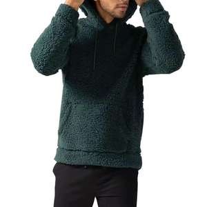 OEM Newest Style Men's Winter Pullover Full Zip <b>Sherpa</b> Hoodie Solid Color Sweatshirt with Embroidered Technics - Product Image 1
