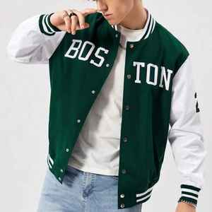 Manteaux à col rabattu à la mode unisexe avec serviette brodée Veste de baseball universitaire chaude pour hommes au printemps - Product Image 2