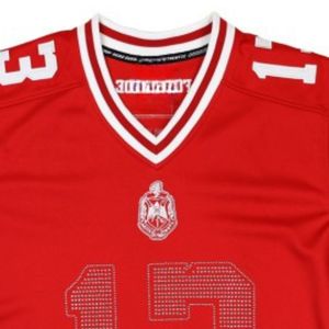 Delta DST Sigma Theta maglia di strass rosso 13 maglia da calcio ricamata con stemma di sorellanza Glitter abbigliamento sportivo in poliestere camicia greca