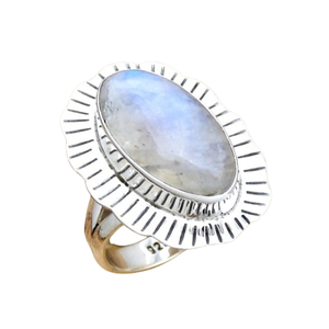 Pierre de lune arc-en-ciel de feu bleu naturel fait à la main meilleure conception bague de promesse 925 argent Sterling massif 925 timbre à la main bague bijoux - Product Image 1