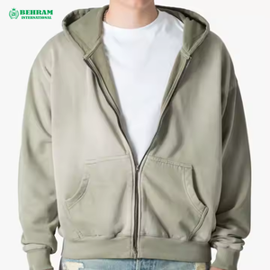 Custom Heavyweight <b>Polyester</b>/Cotton Full Sleeve Front Zipper <b>Hoodie</b> Unisex 400 GSM Fleece French Terry Breathable Quick Dry - Product Image 6