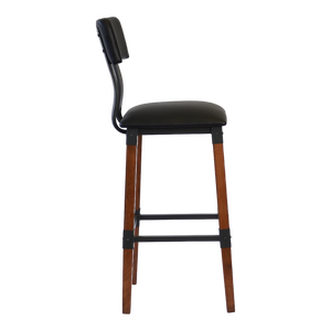 เก้าอี้ร้านอาหารสไตล์อินดัสเทรียลพนักพิงสูง ทำจากไม้และโลหะ หุ้มเบาะหนัง PU สีดำ โครงไม้บีช สำหรับเฟอร์นิเจอร์บาร์ - Product Image 1