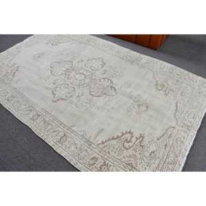 พรมตุรกี, พรมวินเทจขนาดใหญ่ 5.3x9 ฟุต, พรมลายอิคัตสีขาวน้ำตาล - Product Image 4