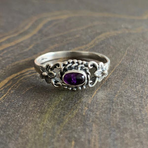 925 Sterling Silver Flower Design <b>Dainty</b> Amethyst Stone Unisex <b>Ring</b> for Daily Wear Made Jaipur Silver - Product Image 1
