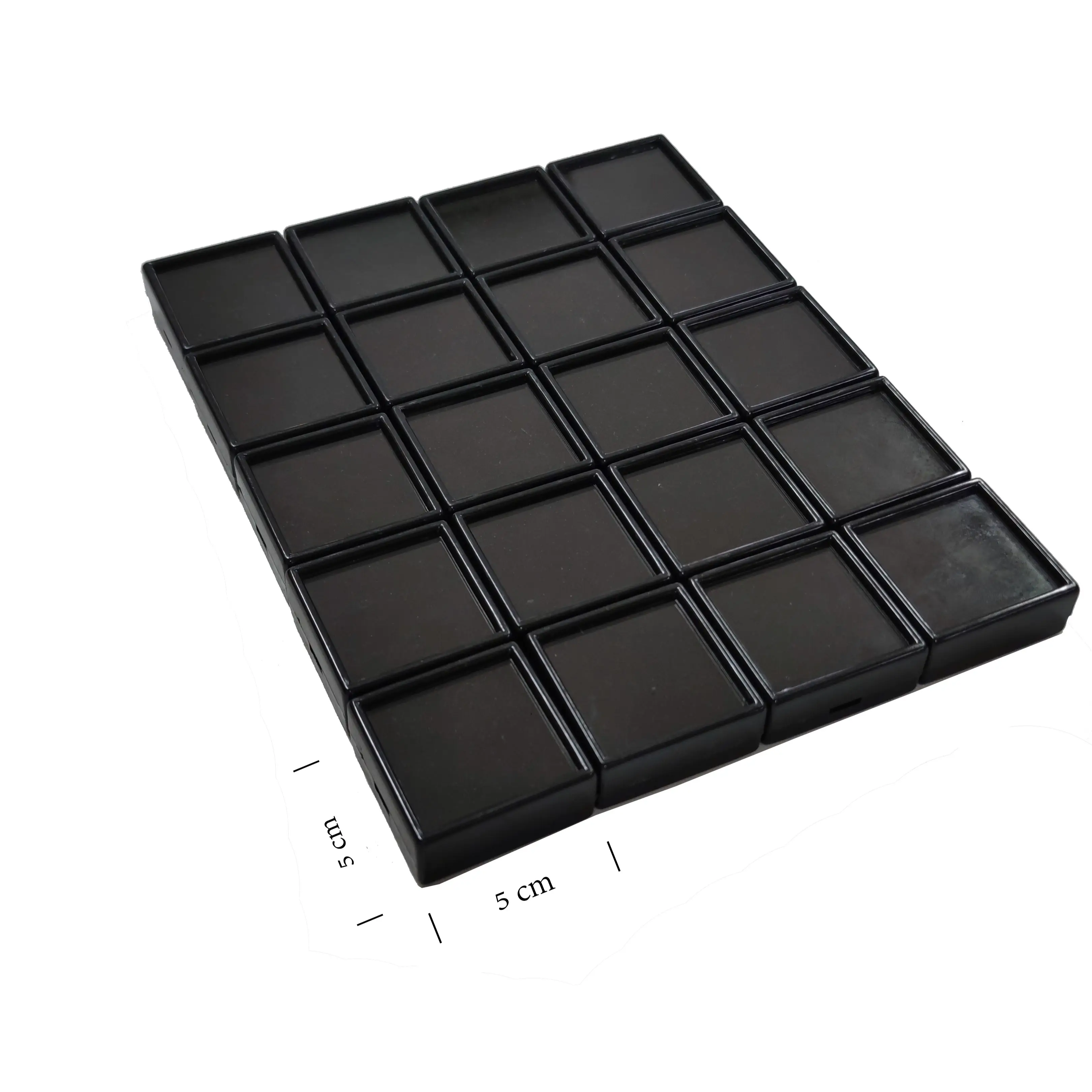 Caja de piedras preciosas de plástico, con tapa de vidrio, tamaño 5x5 cm, terciopelo negro, inserto de esponja