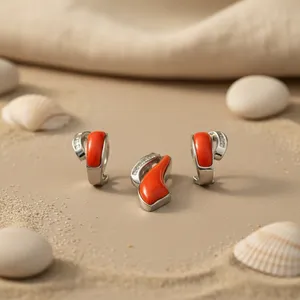Conjuntos de Joyería Fina para Mujer Art Palace, Plata 925 Chapada en Oro, Aretes y Colgante de Coral, Diseño Moderno Minimalista con Engaste de Bisel - Product Image 1