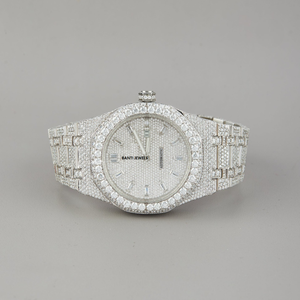 Reloj de Lujo Antiguo con Incrustaciones de Diamantes Moissanite, Esfera de Cristal, Correa de 20 mm, Acero Inoxidable, Estilo Hip Hop - Product Image 4